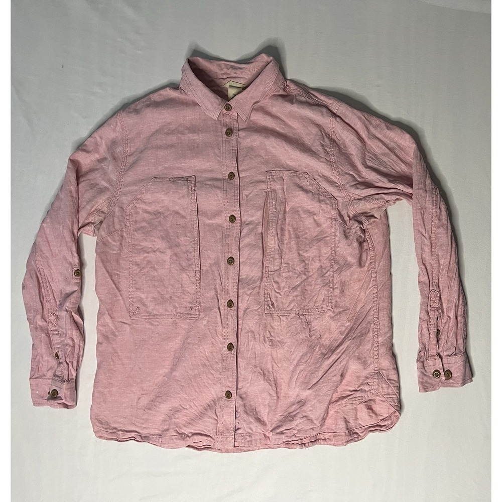 Duluth Artisian Hemp Shirt Women's Size XL Pink Long Sleeve Button Up Pockets